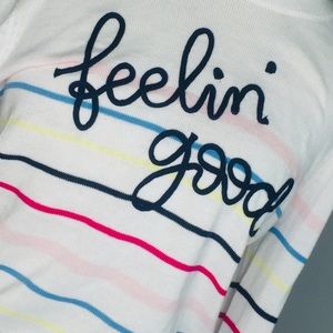 Time & Tru M White Rainbow Striped Sweater Long Sleeve Light Weight Feelin Good